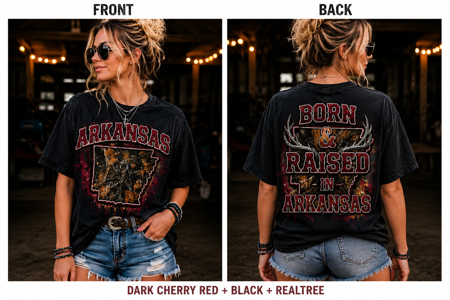 Arkansas Born Raised Realtree Camo Tee from 2 Sisters Tanks, Teez & More