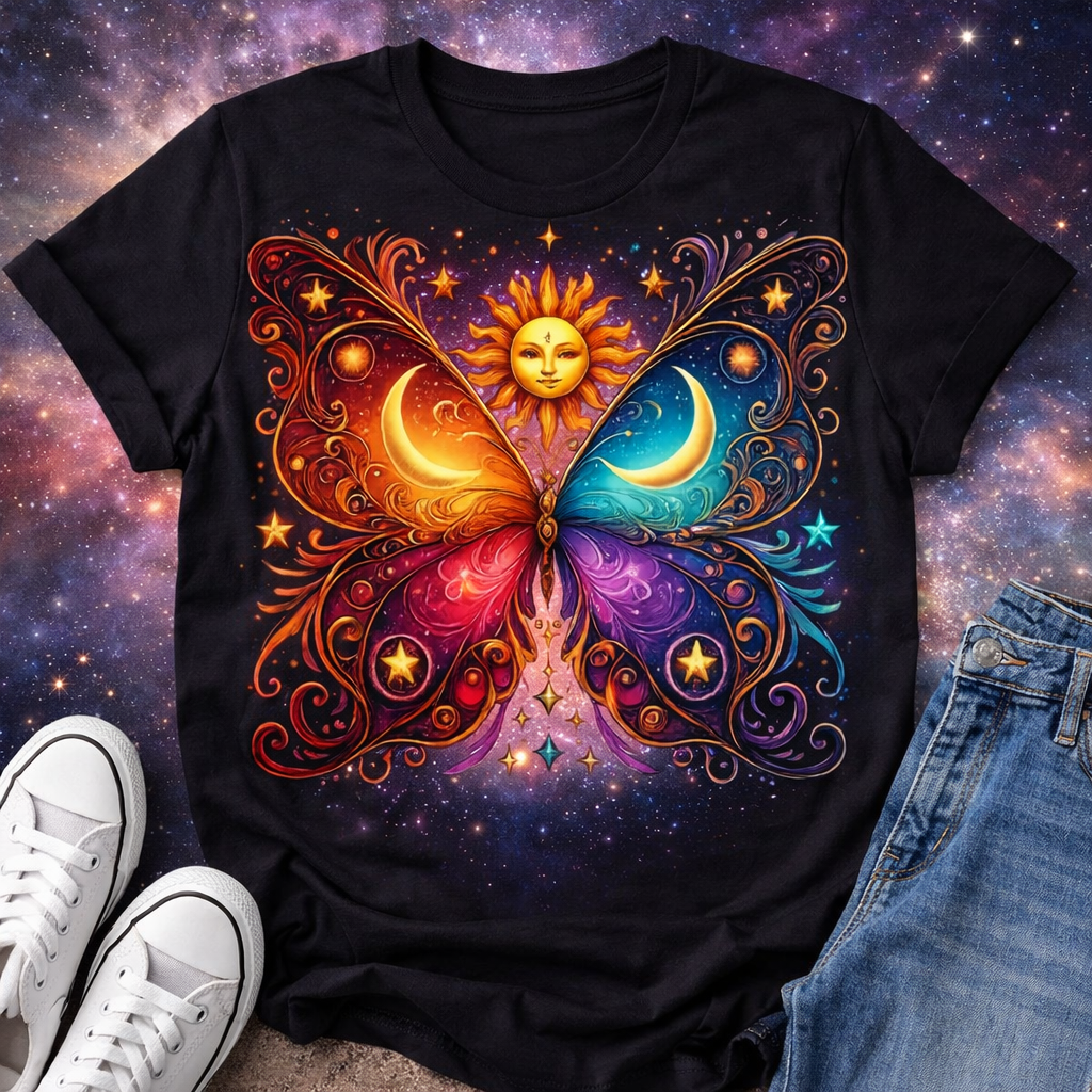 Celestial Sun Moon Butterfly from 2 Sisters Tanks, Teez & More