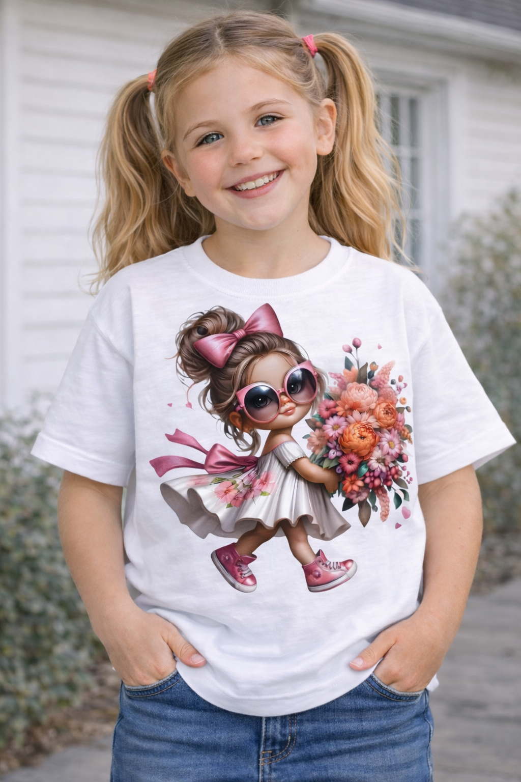 Girls Floral Bow Tee from 2 Sisters Tanks, Teez & More