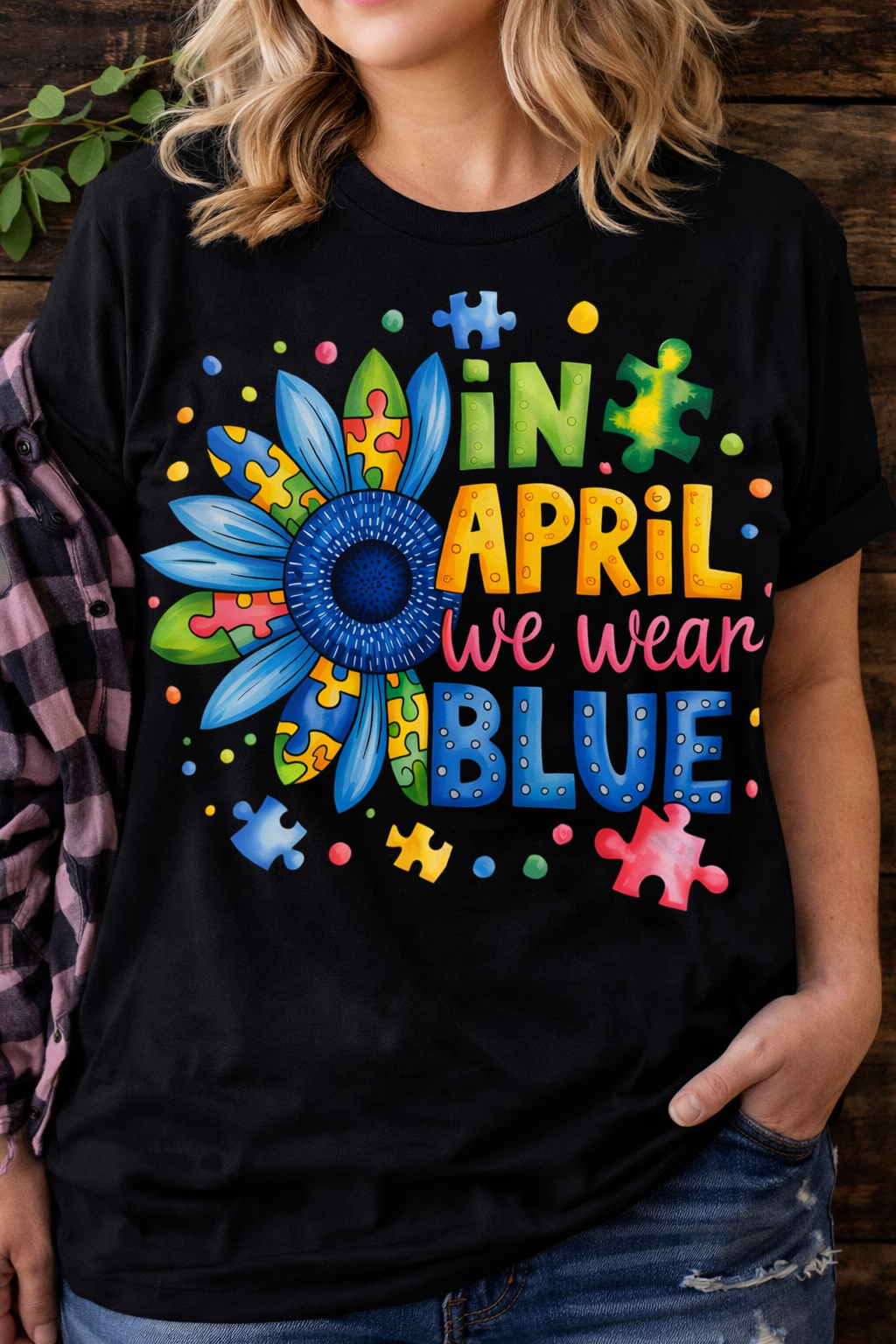 In April We Wear Blue Sunflower from 2 Sisters Tanks, Teez & More