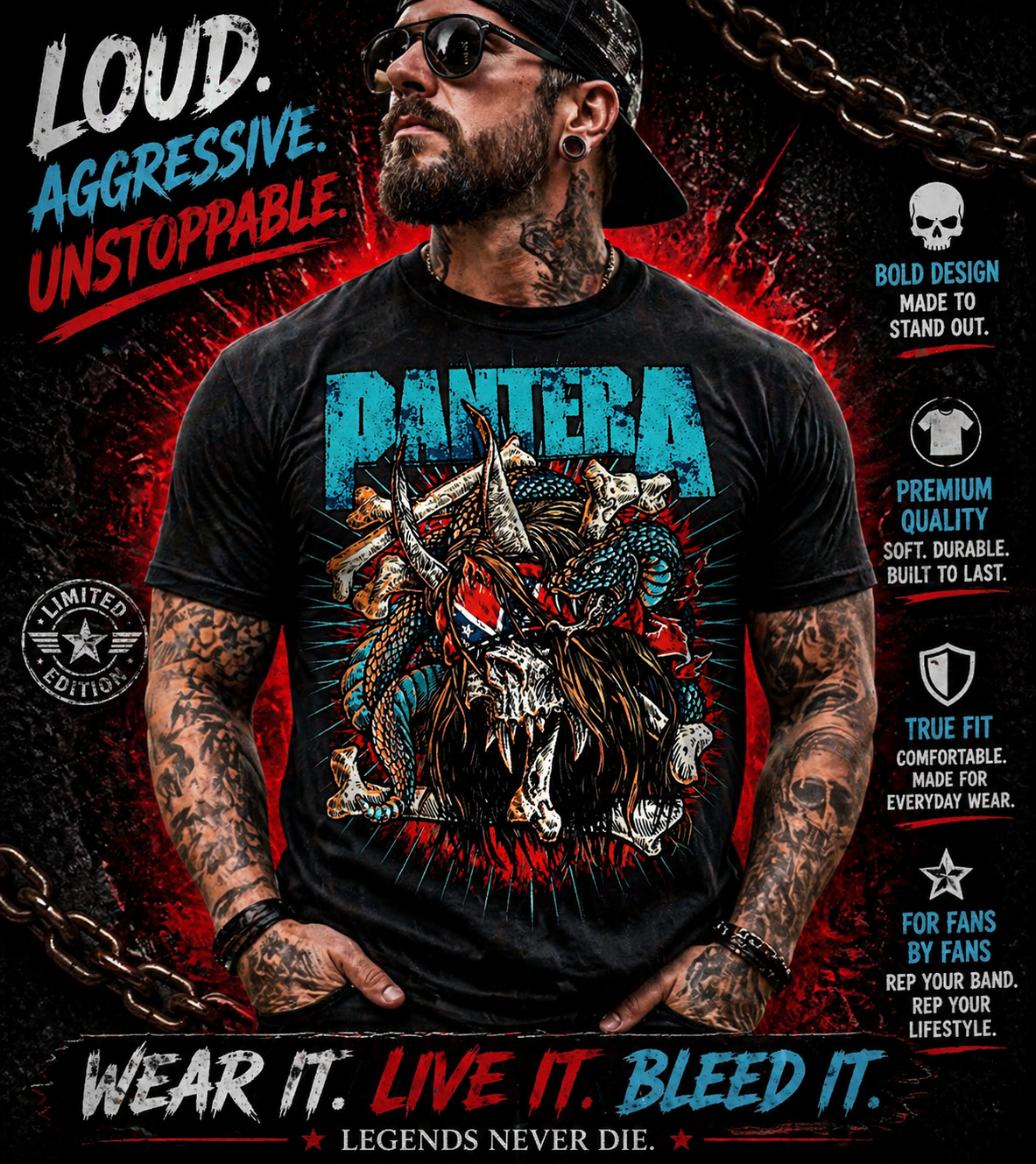 Live It Bleed It Panther Skull Metal from 2 Sisters Tanks, Teez & More