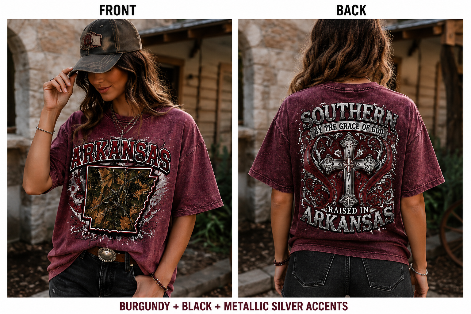 Southern By The Grace Of God Arkansas Graphic Tee from 2 Sisters Tanks, Teez & More